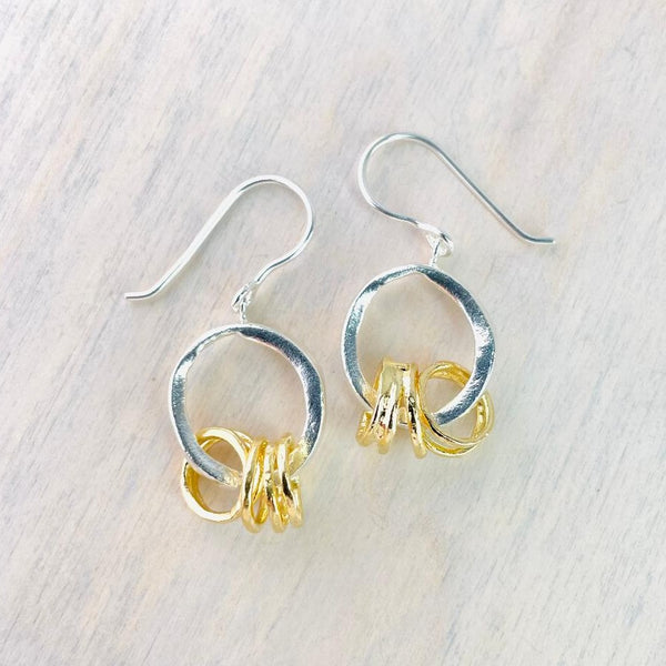 Silver Earrings With Gold Plated Ring Drops by JB Designs.