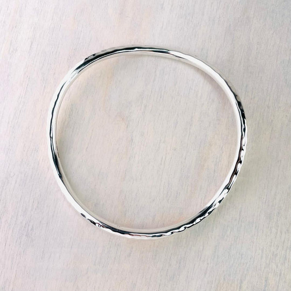 Hammered  Gently Waved Sterling Silver Bangle.