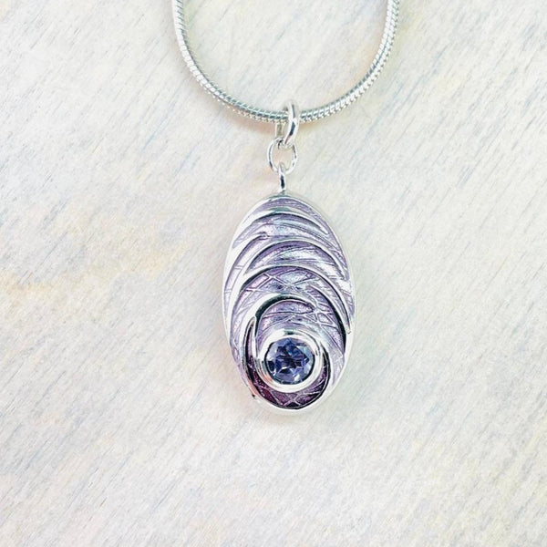 Sterling Silver, Fine Enamel And Amethyst Oval Pendant.