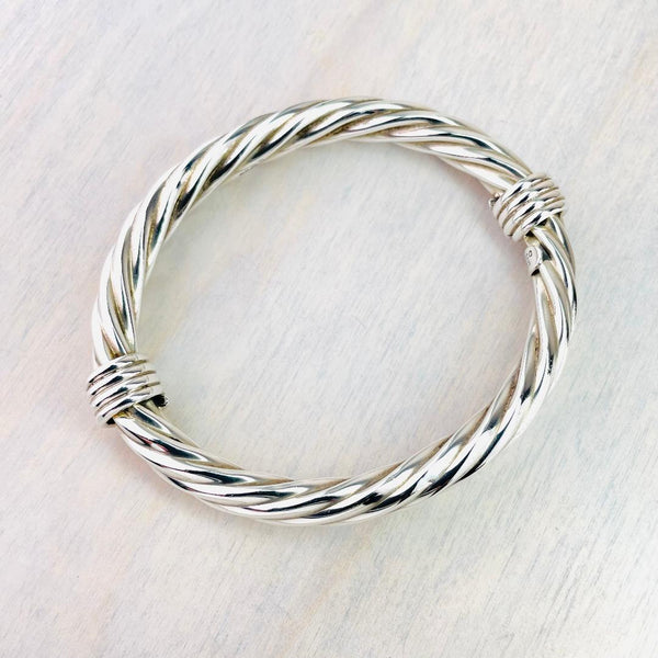 Sterling Silver Bangle With Twisted Rope Design.