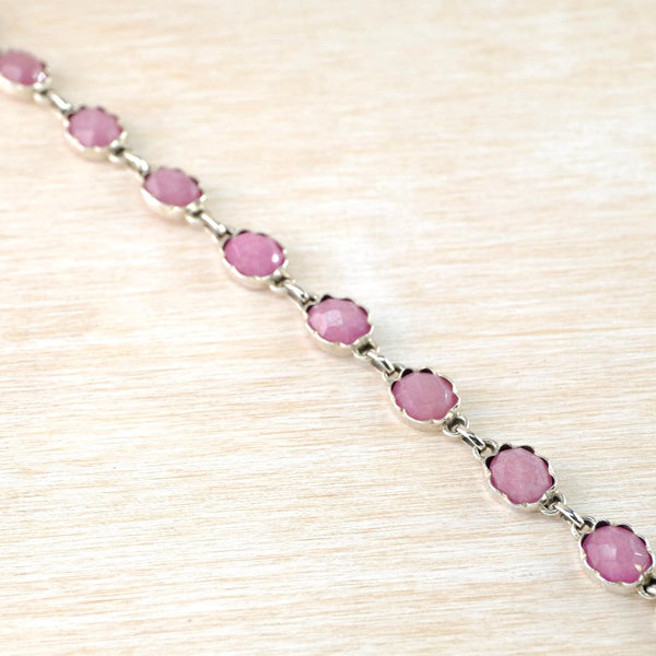Sterling Silver and Rose Quartz Stone Set Bracelet.