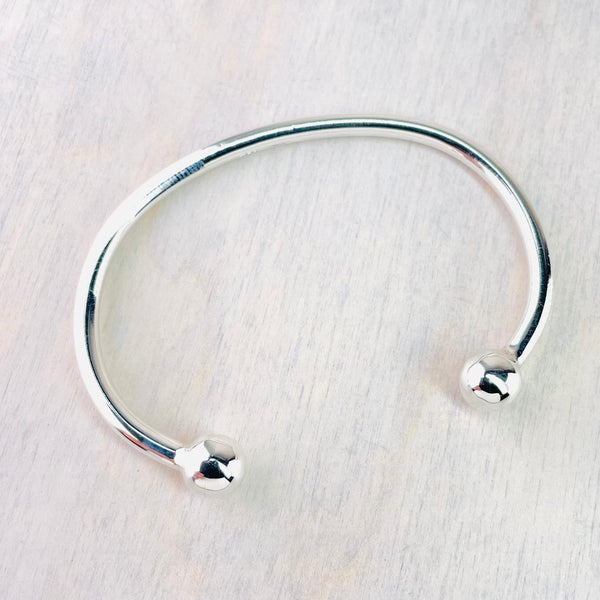 Sterling Silver Cuff Bangle Bracelet with Ball Ends.