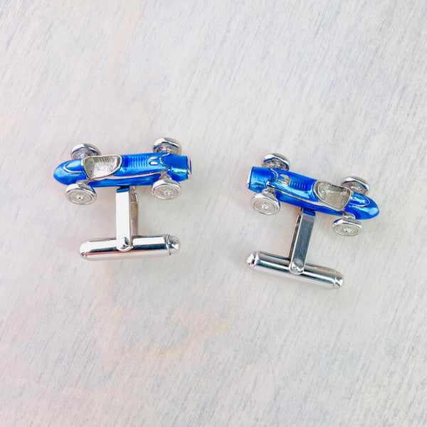 Sterling Silver and Enamel Racing Car Cufflinks.