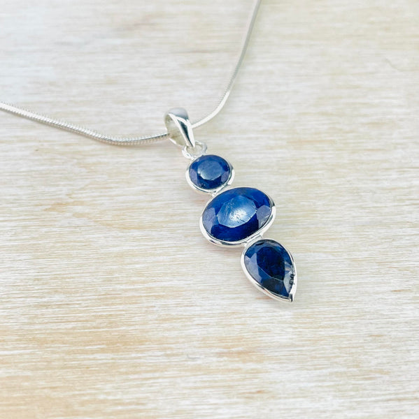 Sterling Silver and Three Shaped Sapphire Quartz Pendant.