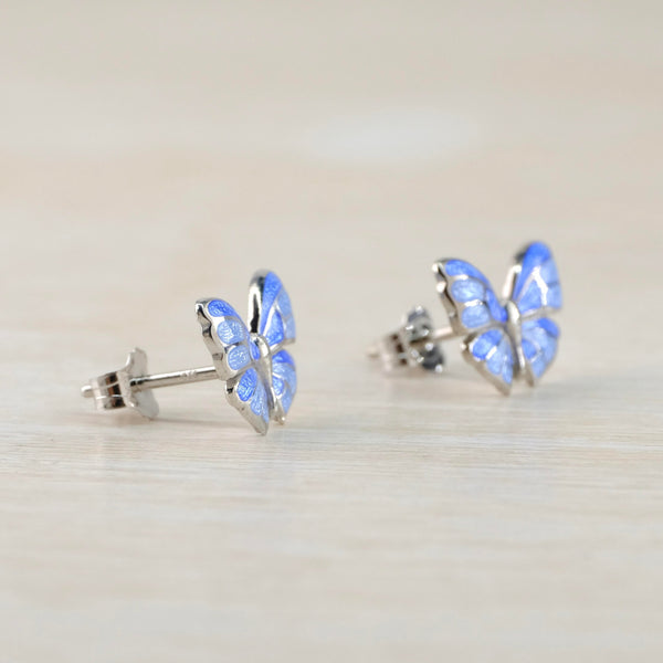 Lilac and Blue Fine Enamel Butterfly Stud Earrings by Nicole Barr.