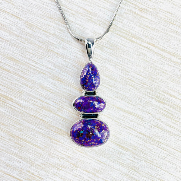 Sterling Silver and Three Stone Purple Mojave Turquoise Pendant