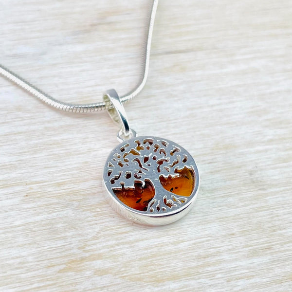 Amber Pendant with Sterling Silver Tree Overlay