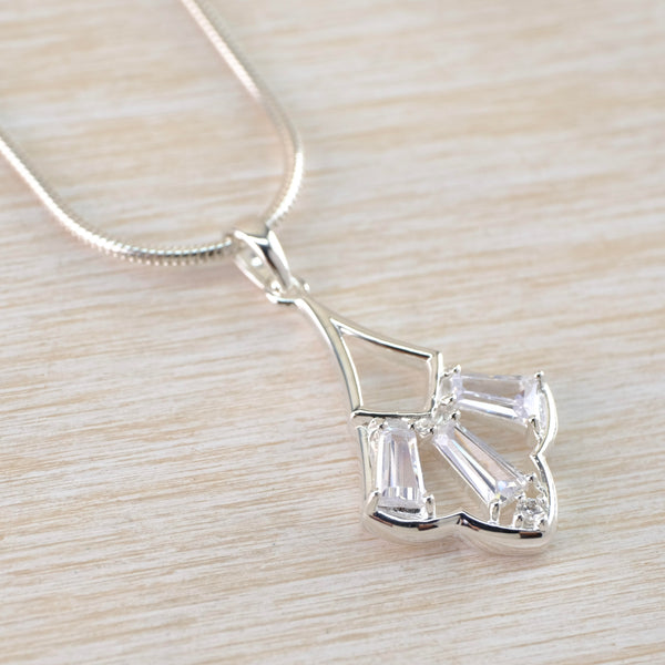 Art Deco Style Sterling Silver and CZ Pendant by JB Designs.