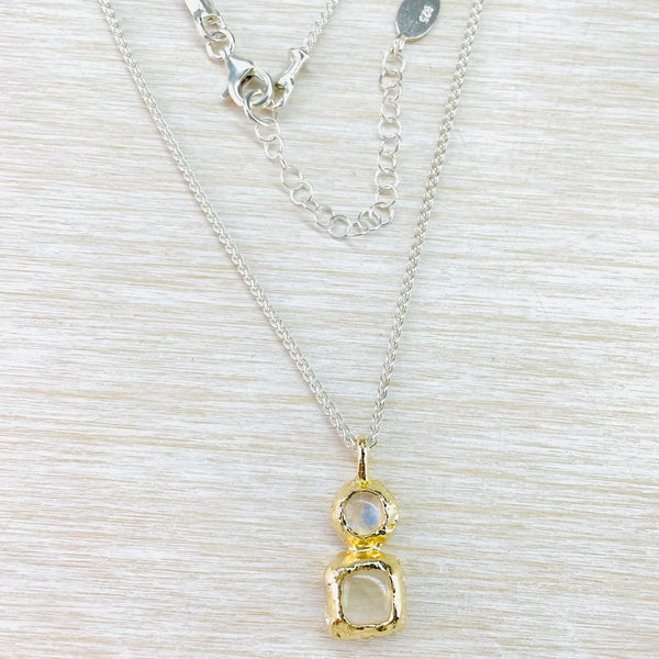 Double Rainbow Moonstone and Gold Plated Silver Pendant by JB Designs.