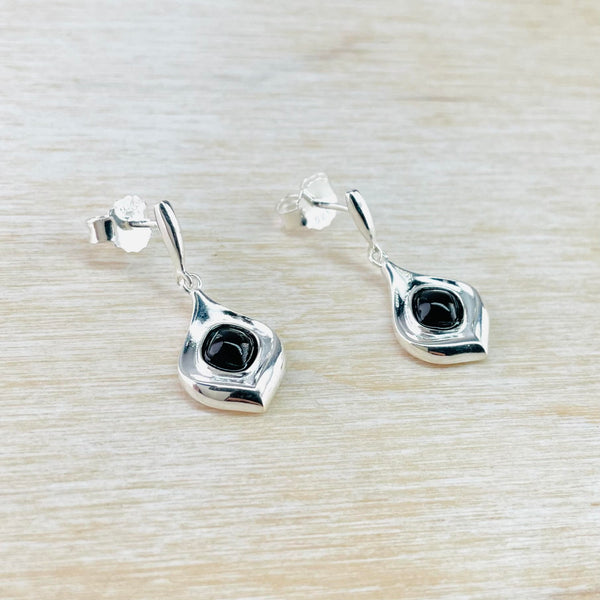 Sterling Silver and Black Onyx Drop Earrings.