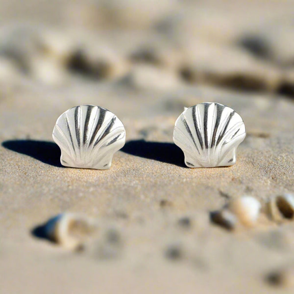 Sterling Silver Scallop Shell Stud Earrings by JB Designs.