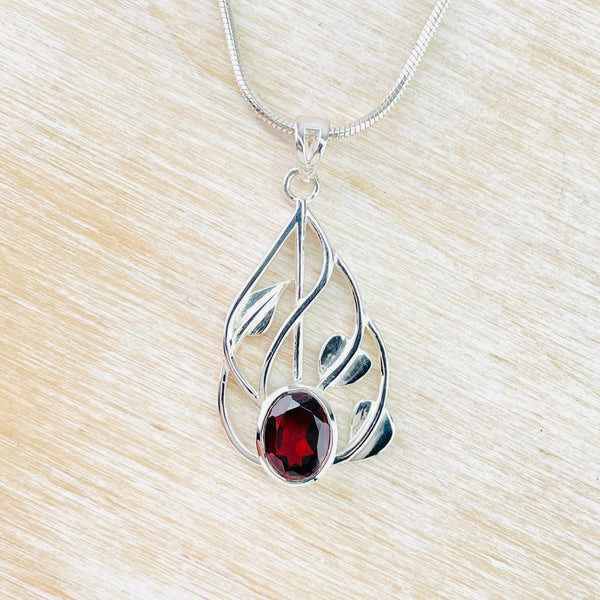 Garnet and Sterling Silver Mackintosh Inspired Pendant.