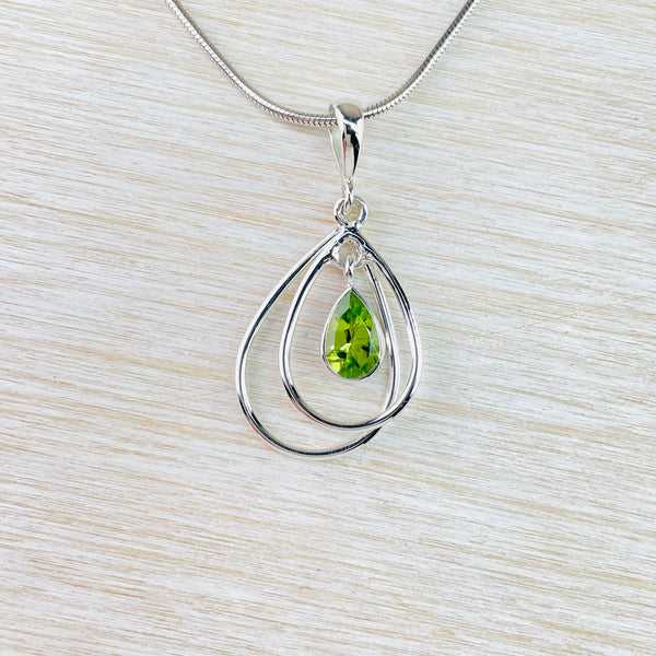 Mobile Double Teardrop Sterling Silver and Peridot Pendant.