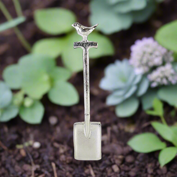 Pewter 'Robin on Garden Spade' Sugar Spoon.