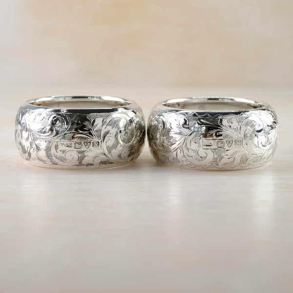 Pair of Round Antique Silver Napkin Rings, Hallmarked in Chester in 1908.