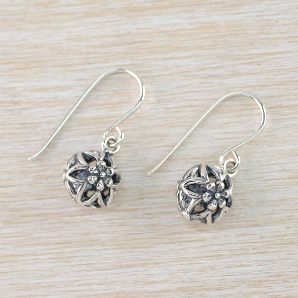 Sterling Silver 3D Flower Drop Earrings.