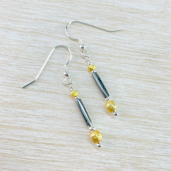 Oxidised Sterling Silver and Gold Plated Bead Earrings by Emily Merrix.