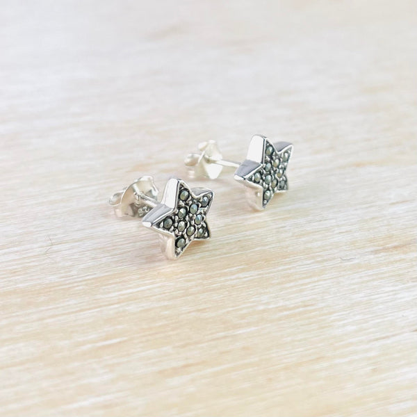 Sterling Silver and Marcasite Star Stud Earrings.