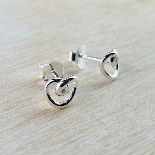 Silver and CZ Looped Heart Outline Stud Earrings by JB Designs.