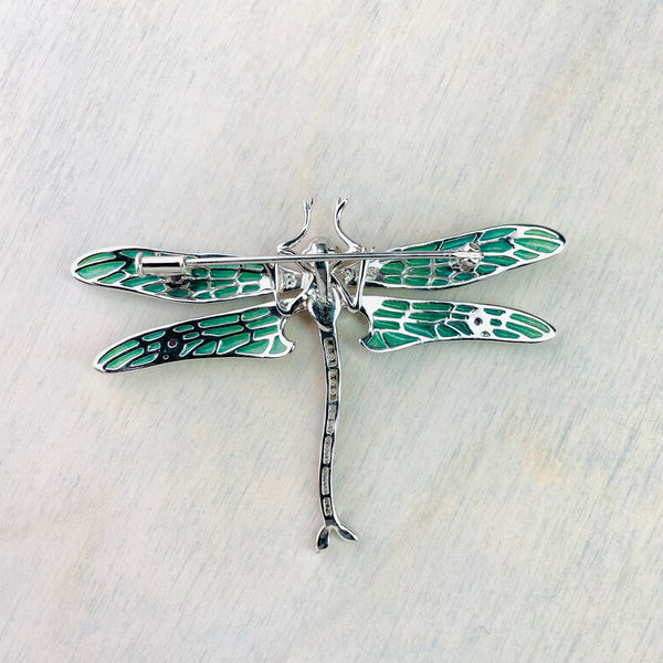 Fine Enamel, Amethyst, White Sapphire and Silver Dragonfly Brooch.