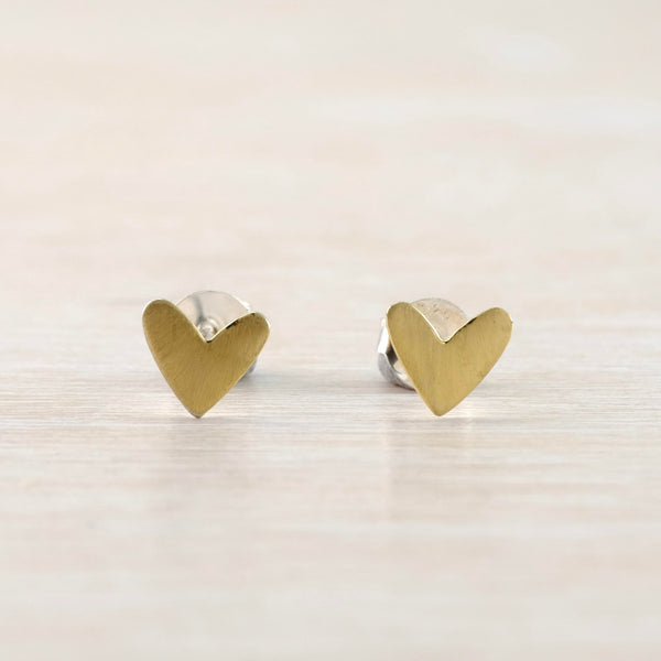 Very simple small. flat, satin finish, heart shaped stud earrings