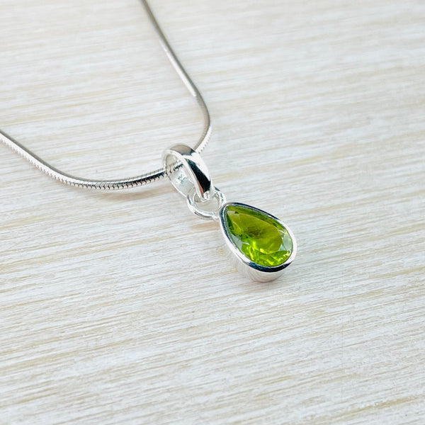 Small Teardrop Sterling Silver and Peridot Pendant.