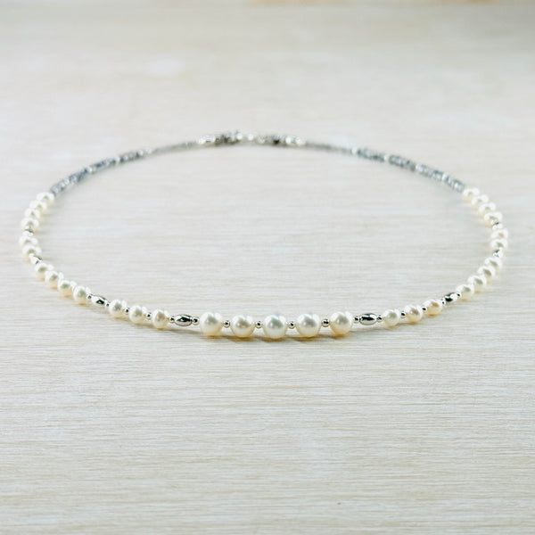 Freshwater Pearl, Rainbow Moonstone, Crystal and Sterling Silver Necklace by Emily Merrix.