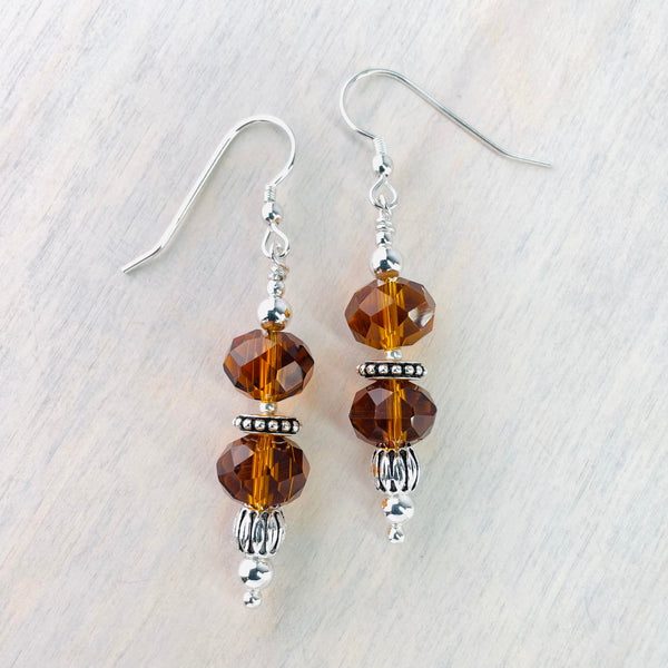 Silver and Vintage Cut Crystal Bead Drop Earrings.