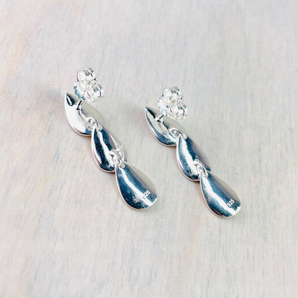 Three Tier Polished Silver Drop Earrings by JB Designs.