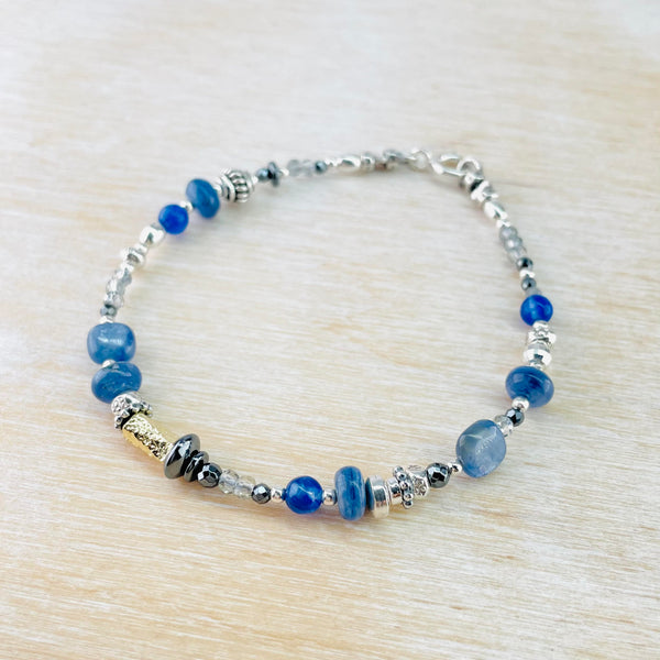 Kyanite, Hematite, Silver and Gold Plated Bead Bracelet by Emily Merrix.