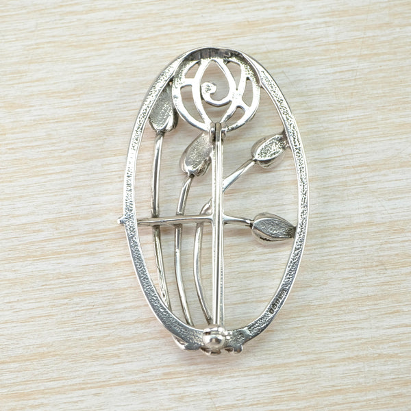 Oval Vintage Sterling Silver Charles Rennnie Mackintosh Inspired Brooch.