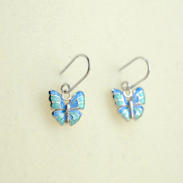 Turquoise Blue Fine Enamel Butterfly Drop Earrings by Nicole Barr.