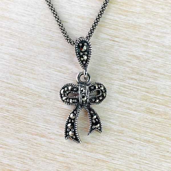 Marcasite and Sterling Silver Bow Pendant.