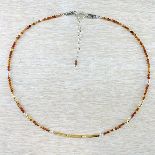 Champagne Quartz, Goldstone, Sterling Silver and Gold Plated Bead Necklace by Emily Merrix.