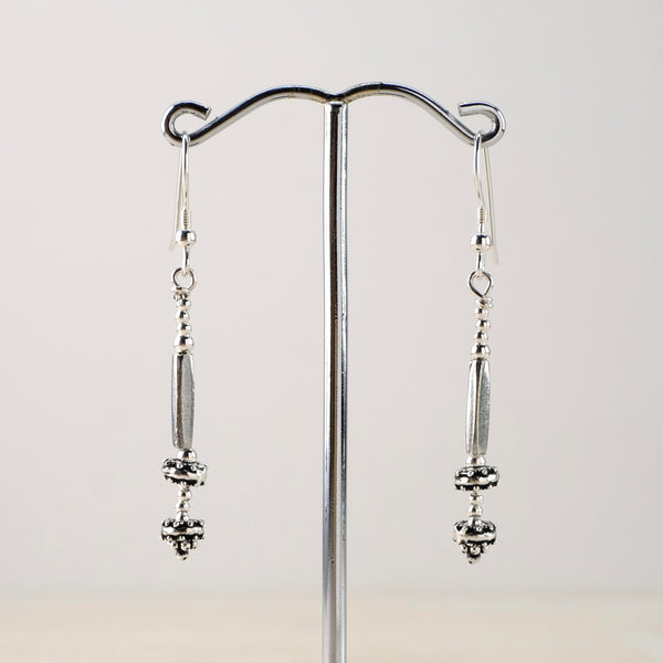 Polished and Oxidised Sterling Silver Bead Earrings by Emily Merrix.