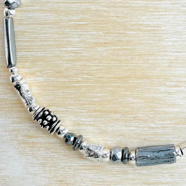 Gents Sterling Silver and Hematite Beaded Bracelet.