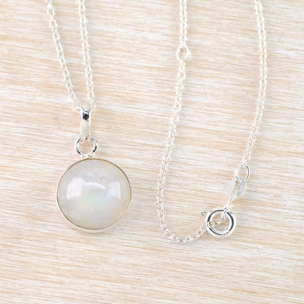 'Full Moon' Sterling Silver and Rainbow Moonstone Pendant.
