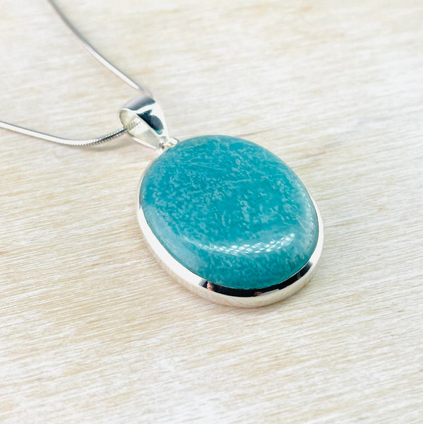 Sterling Silver And  Oval Amazonite Pendant.