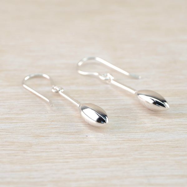 Slim Sterling Silver 'Pod' Drop Earrings by JB Designs.