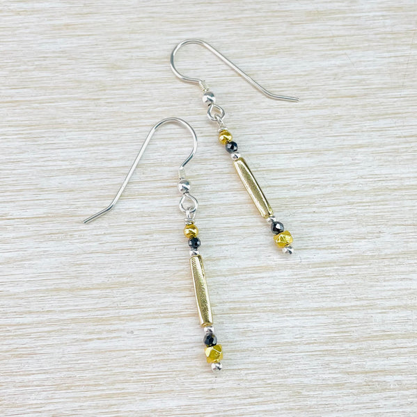 Sterling Silver,  Gold Plated and Black Spinel Bead Earrings by Emily Merrix.