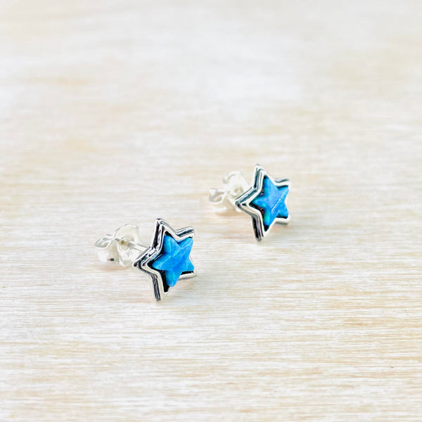 Opal and Sterling Silver Star Stud Earrings