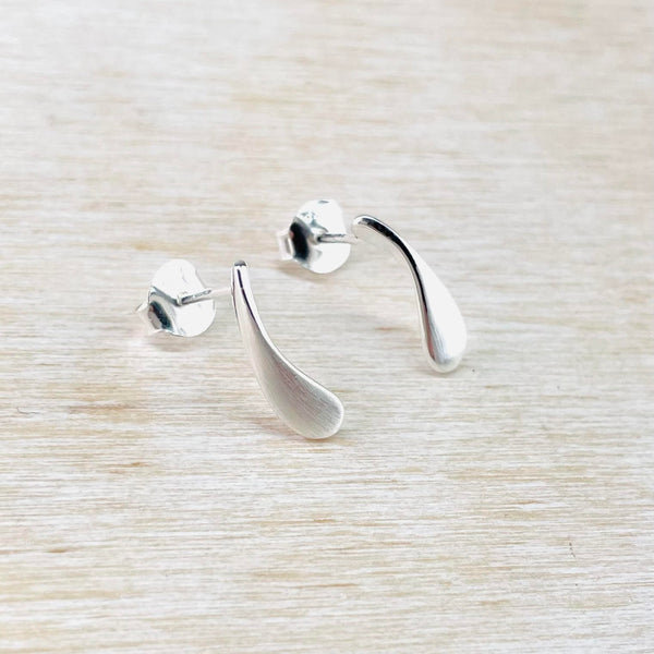 Matt Silver Droplet Stud Earrings by JB Designs.