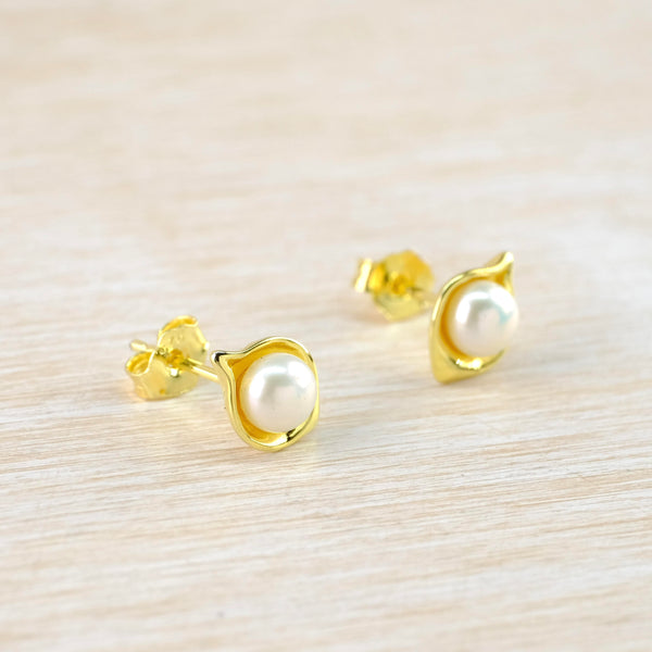 Gold Plated Freshwater Pearl in a Pod Stud Earrings by JB Designs.