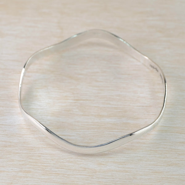 Sterling Silver Gently Wavy Bangle Bracelet.
