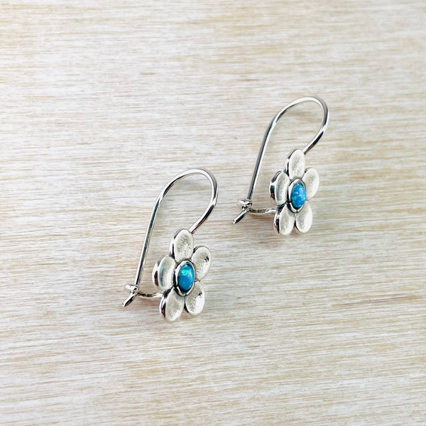 Sterling Silver and Opal Flower Drop Earrings.