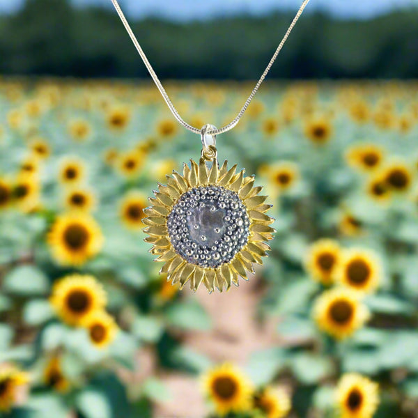 Handmade Large Silver Sunflower Pendant by Sheena McMaster.