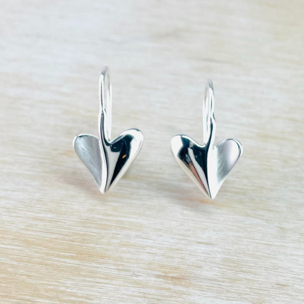 Contemporary Sterling Silver Heart Drop Earrings by JB Designs.