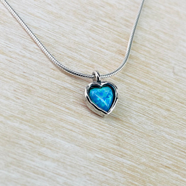 Small Oxidised Sterling Silver and Opal Heart Pendant.