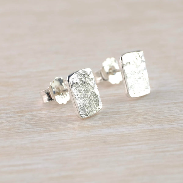 Textured Rectangular Sterling Silver Stud Earrings.