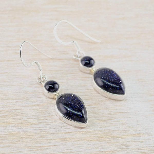 Double Stone Sterling Silver and Blue Goldstone Earrings.